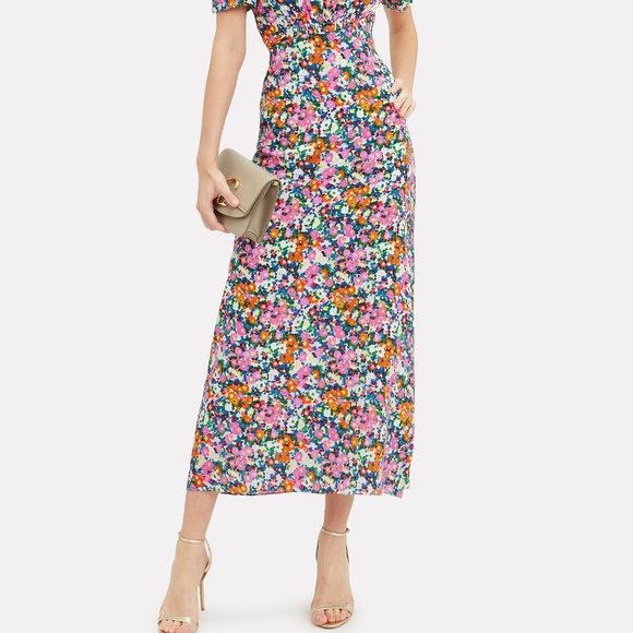 Saloni Bianca Midi Dress Pink Rosette Print size 8 - Picture 2 of 8